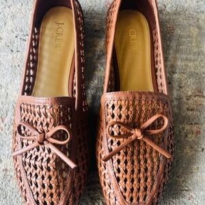 J. Crew Brown Leather Loafers with Woven Design Size 9